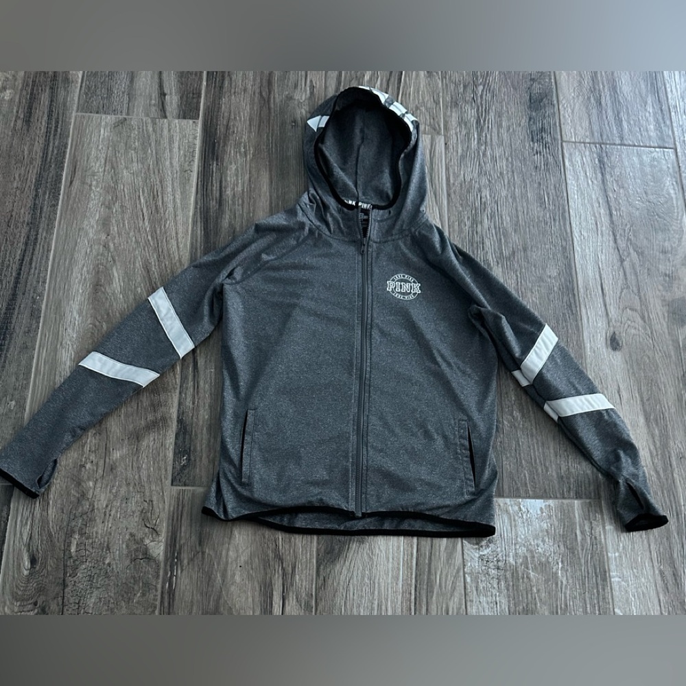 Victoria Secret's PINK Brand. Gray Zip up Hoodie with White Accents